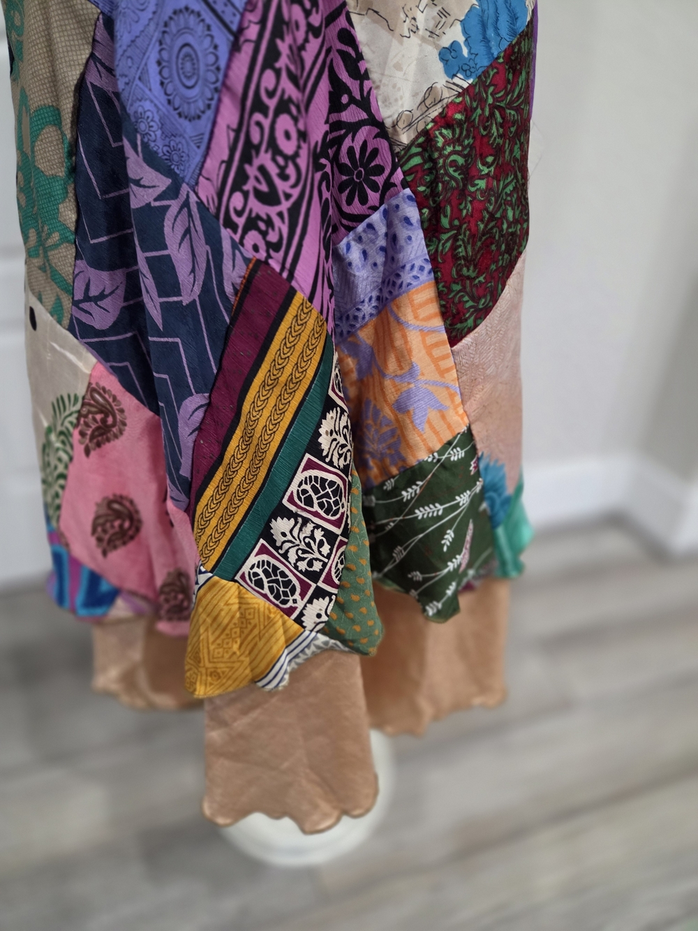 Vintage Bohemian Multi-Panel Patchwork Reversible Maxi Skirt -  Mixed Print - Picture 3 of 11